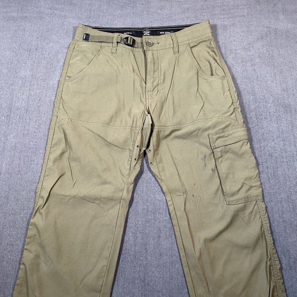 PrAna Mens Relaxed Fit Olive Cargo Pants 28/30 Snap Hem Cotton Durable Outdoor